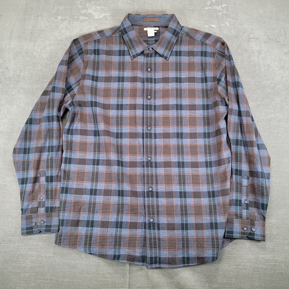 Carbon 2 Cobalt Mens Plaid Long Sleeve Cotton Button Up Shirt Size L